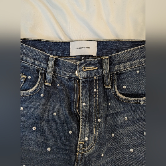 CURRENT ELLIOTT THE VINTAGE CROP SLIM STUDDED JEANS NIGHT RIDER Size 24 - Picture 5 of 6